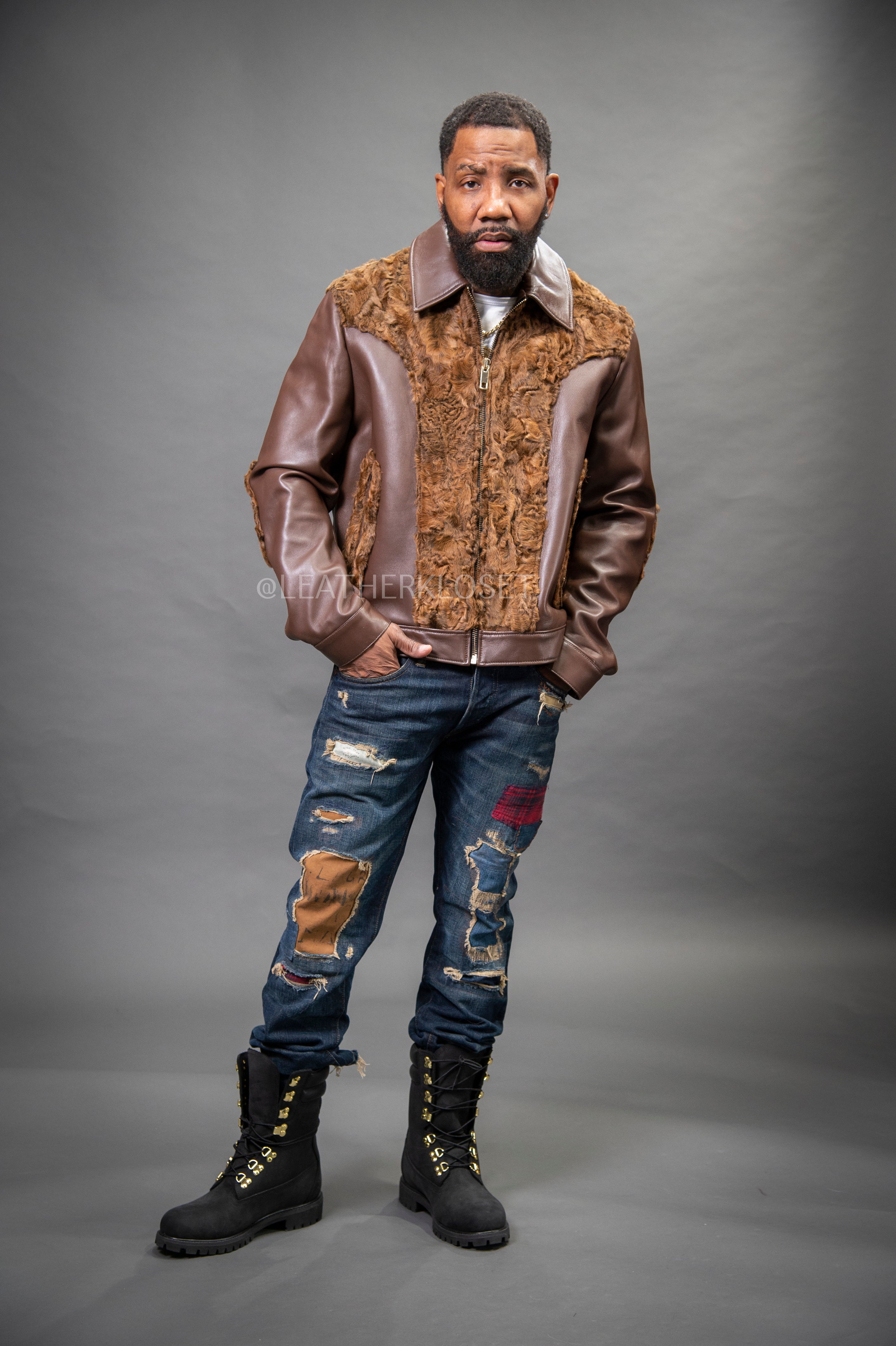 Men's Leather & Persian Lamb Combo [Brown] – LeatherKloset