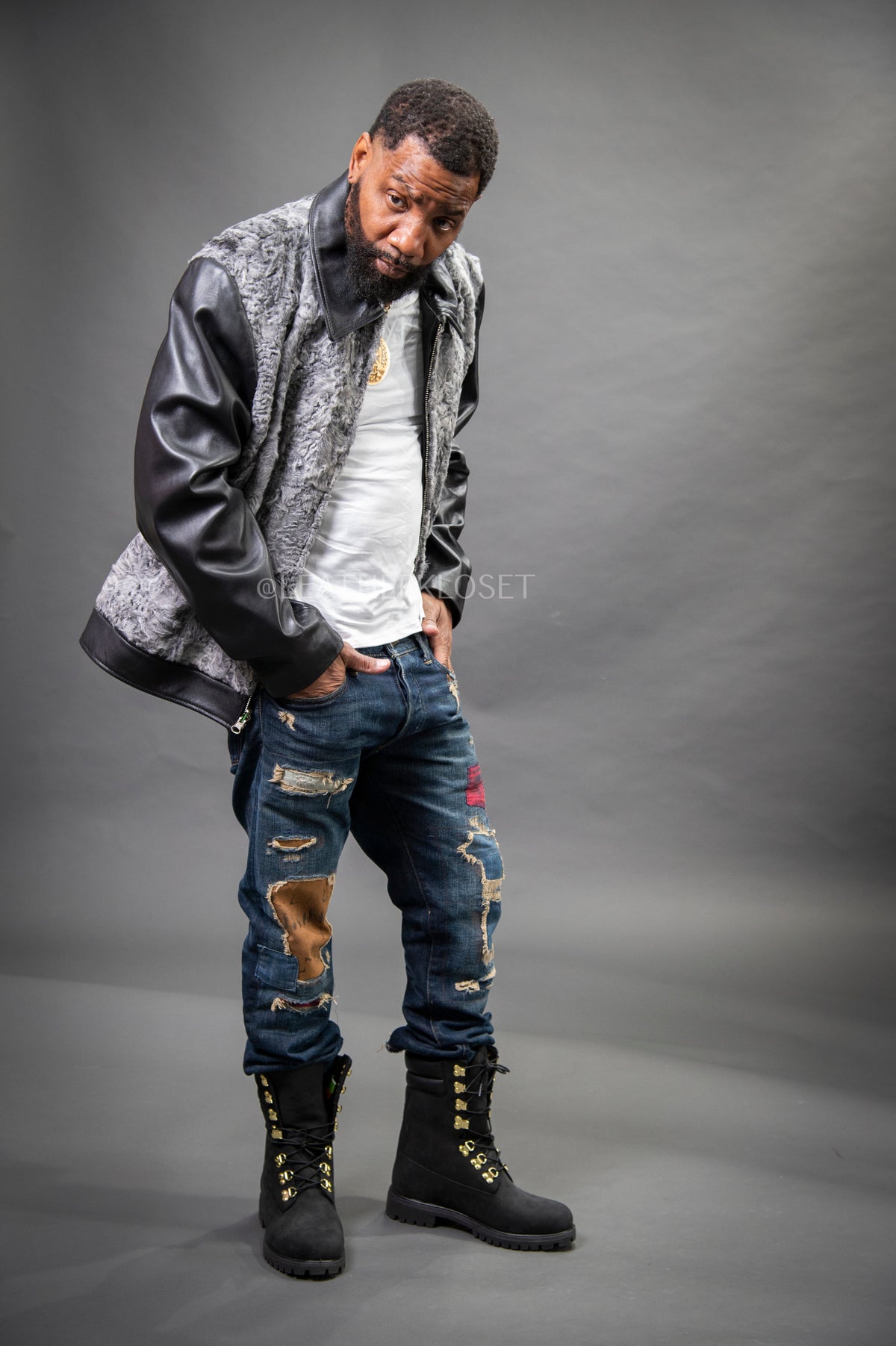 Men's Leather & Persian Lamb Combo [Black]