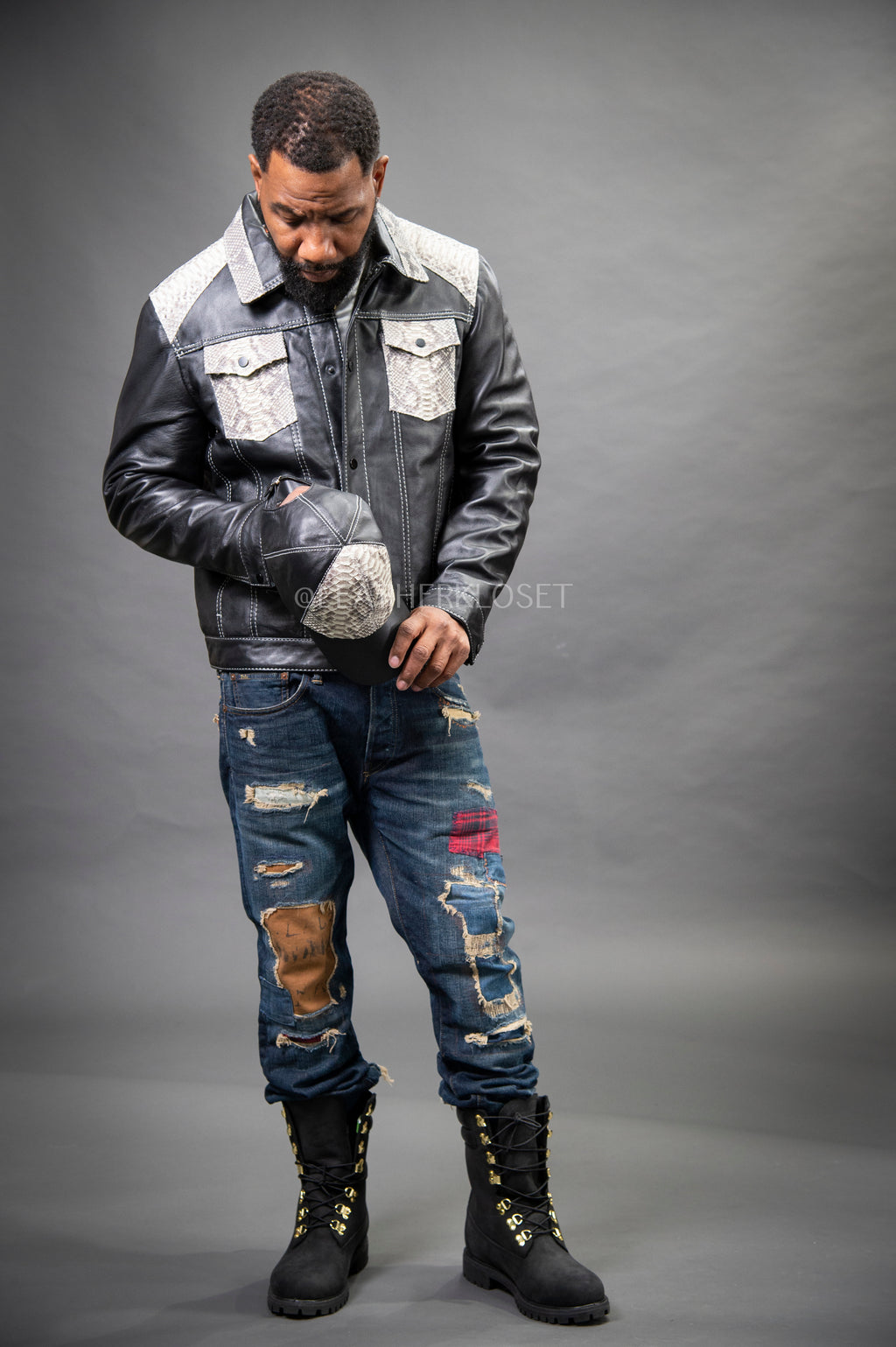 Men's Dylan Jacket With Real Python And Matching Python Hat [Black]