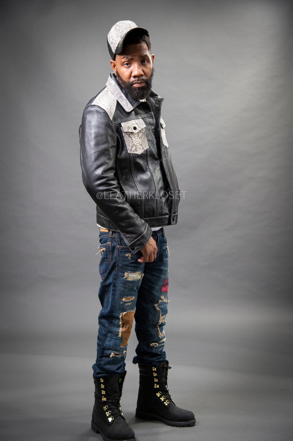 Men's Dylan Jacket With Real Python And Matching Python Hat [Black]