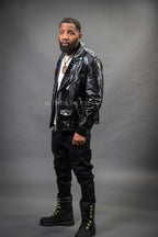 Men's Slim-Fit Croco Stamped Classic Biker Jacket [Black]