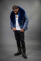 Men's Jay Biker Navy With Full Fox Fur Collar [Navy]