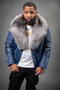 Men's Jay Biker Navy With Full Fox Fur Collar [Silver Fox]