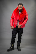 Men's Jay Biker Red With Full Fox Fur Collar [Red]