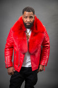 Men's Jay Biker Red With Full Fox Fur Collar [Red]