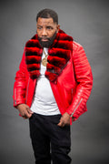 Men's Jay Biker Red Real Chinchilla Collar [Red Chinchilla]