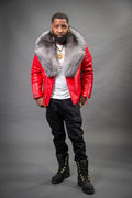 Men's Jay Biker Red With Full Fox Fur Collar [Silver Fox]