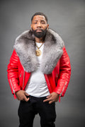 Men's Jay Biker Red With Full Fox Fur Collar [Silver Fox]