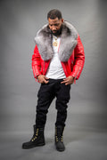 Men's Jay Biker Red With Full Fox Fur Collar [Silver Fox]