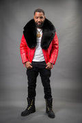 Men's Jay Biker Red With Full Fox Fur Collar [Black Fox]