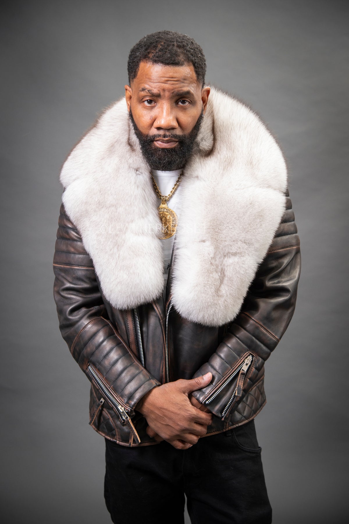 Men's Jay Biker Copper With Full Fox Fur Collar [White]