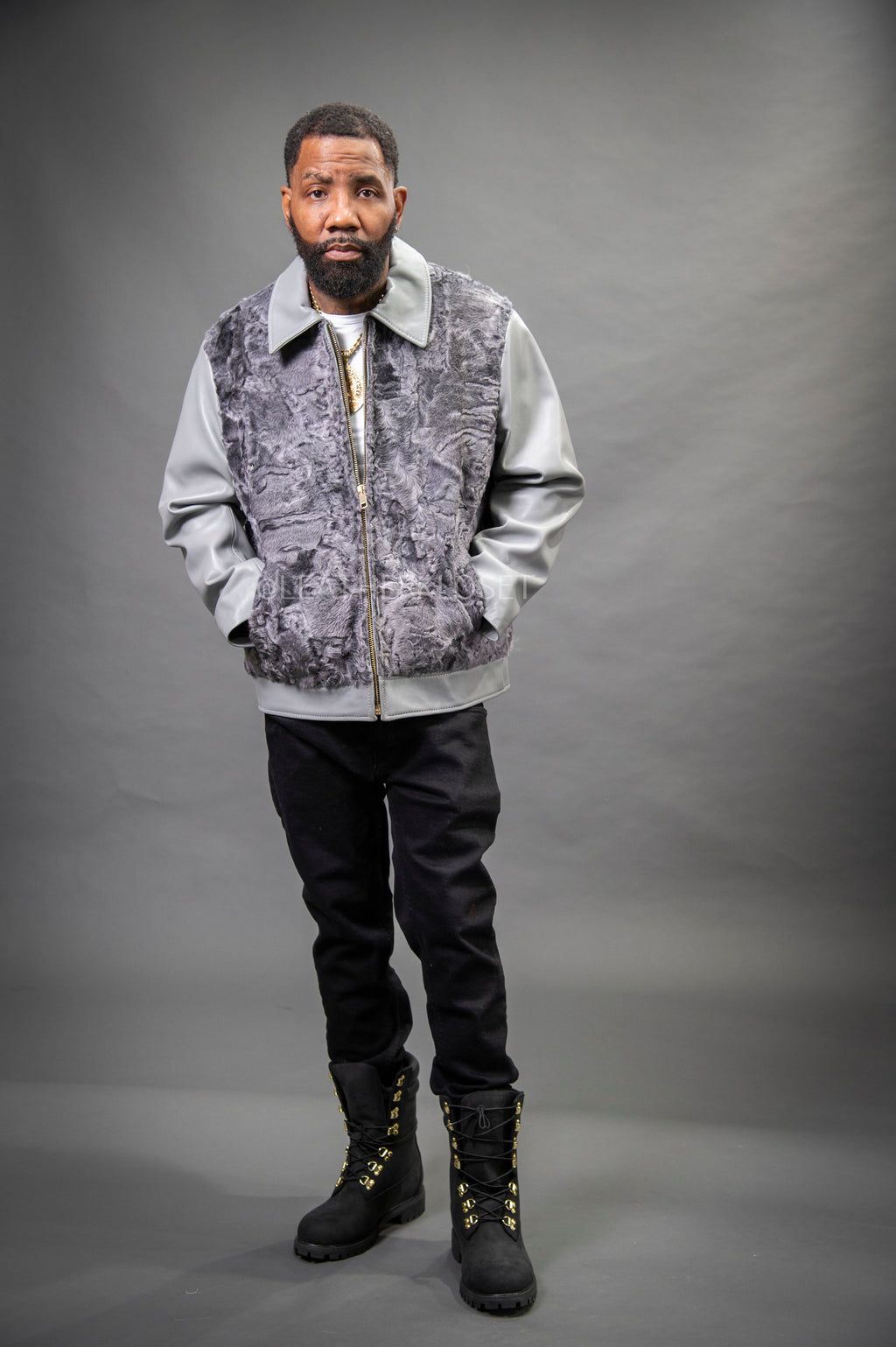 Men's Leather & Persian Lamb Combo [Grey]