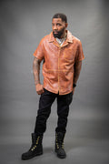 Men's Summer In Miami Luka Leather Short Sleeve Shirt [Caramel Crunch]