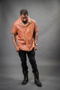 Men's Summer In Miami Luka Leather Short Sleeve Shirt [Caramel Crunch]