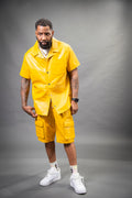 Men's Summer In Miami Leather Shirt And Cargo Shorts Set [Yellow]