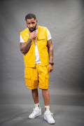 Men's Bless Set Leather Vest & Leather Cargo Shorts [Yellow]