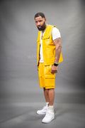 Men's Leather Brooklyn Vest With Leather Cargo Shorts [Yellow]