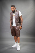 Men's Bless Set Leather Vest & Leather Cargo Shorts [Chocolate]