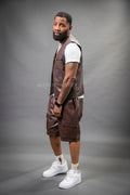 Men's Bless Set Leather Vest & Leather Cargo Shorts [Chocolate]