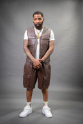 Men's Bless Set Leather Vest & Leather Cargo Shorts [Chocolate]