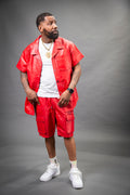 Men's Summer In Miami Leather Shirt And Cargo Shorts Set [Red]