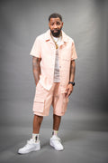 Men's Summer In Miami Leather Shirt And Cargo Shorts Set [Baby Pink]