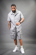 Men's Summer In Miami Leather Shirt And Cargo Shorts Set [Grey]