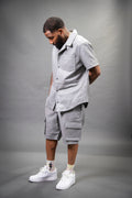 Men's Summer In Miami Leather Shirt And Cargo Shorts Set [Grey]