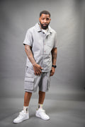 Men's Summer In Miami Leather Shirt And Cargo Shorts Set [Grey]