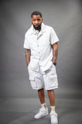 Men's Summer In Miami Leather Shirt And Cargo Shorts Set [White]