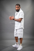 Men's Summer In Miami Leather Shirt And Cargo Shorts Set [White]