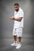 Men's Summer In Miami Leather Shirt And Cargo Shorts Set [White]