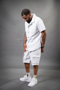 Men's Summer In Miami Leather Shirt And Cargo Shorts Set [White]