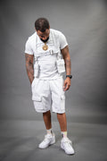 Men's Leather Cargo Shorts With Leather Holster [White]