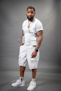 Men's Leather Cargo Shorts With Leather Holster [White]