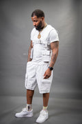 Men's Leather Cargo Shorts With Leather Holster [White]