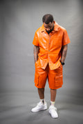 Men's Summer In Miami Leather Shirt And Cargo Shorts Set [Orange]