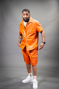 Men's Summer In Miami Leather Shirt And Cargo Shorts Set [Orange]