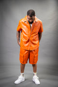 Men's Summer In Miami Leather Shirt And Cargo Shorts Set [Orange]