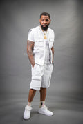 Men's Bless Set Leather Vest & Leather Cargo Shorts [White]