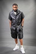 Men's Summer In Miami Leather Shirt And Cargo Shorts Set [Black]