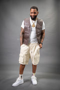 Men's Bless Set Leather Vest & Leather Cargo Shorts [Chocolate/Beige]