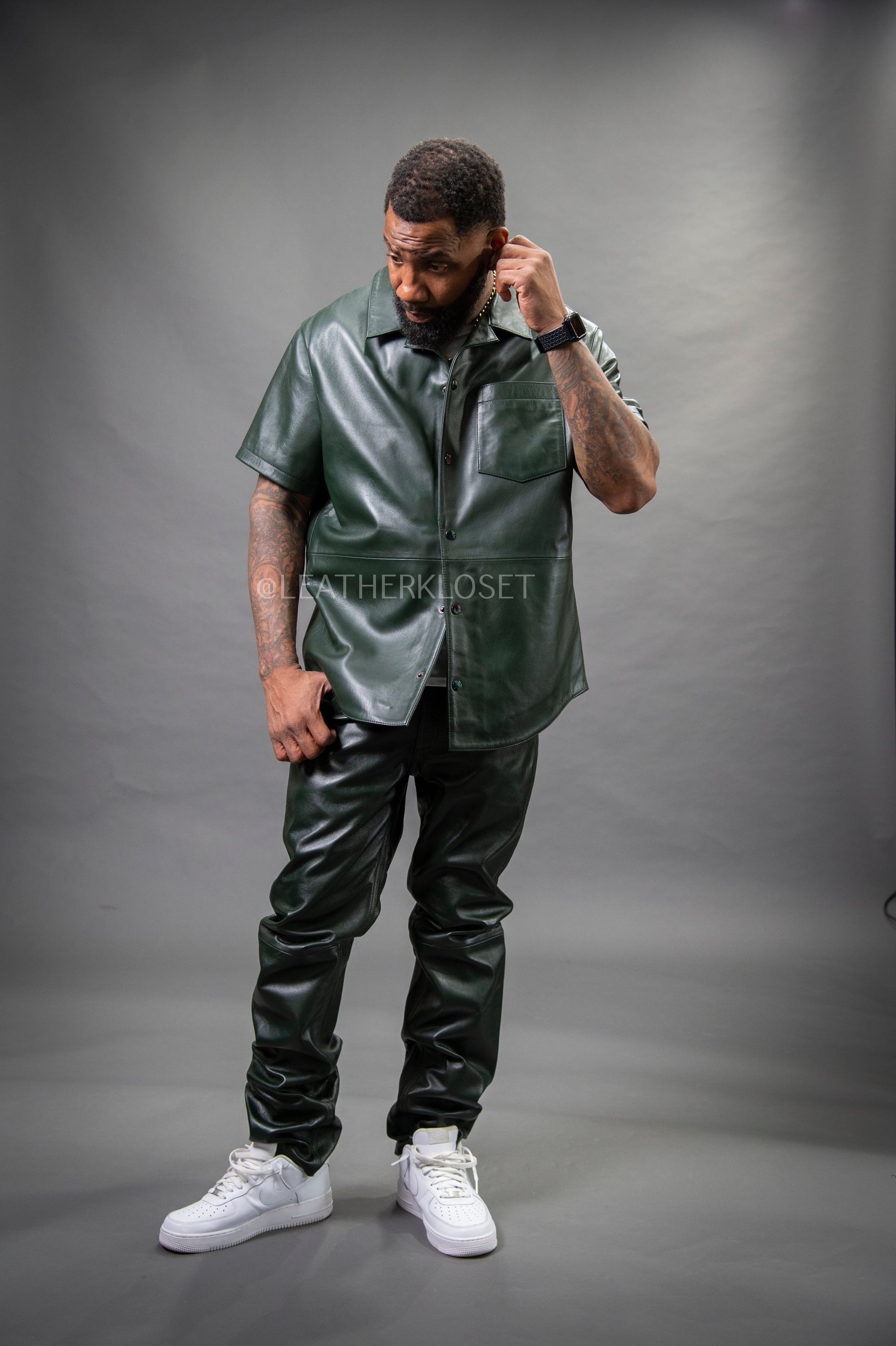 Men's Luka Leather Short Sleeve Shirt And Leather Pants Set