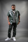 Men's Luka Leather Short Sleeve Shirt And Leather Pants Set [Forest Green]