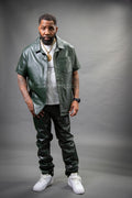 Men's Luka Leather Short Sleeve Shirt And Leather Pants Set [Forest Green]