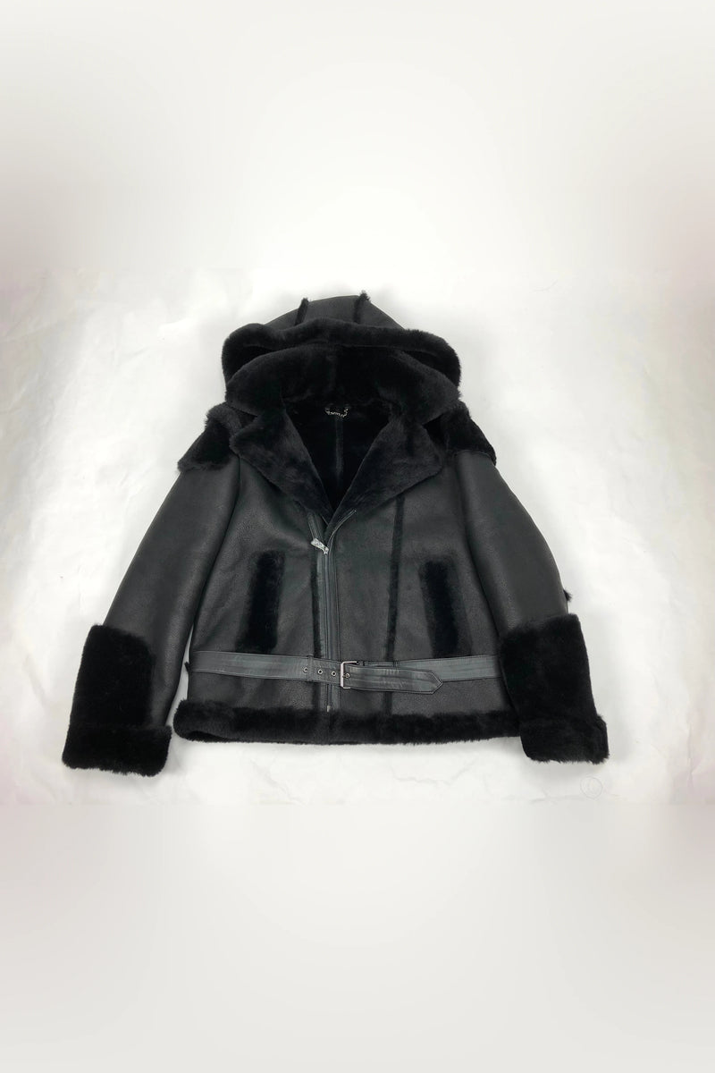 Mens Andre Shearling Biker Classic With Hood