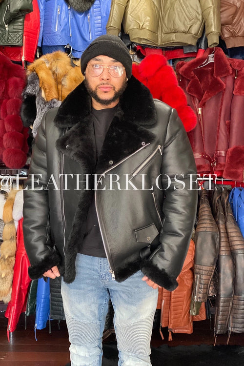 Men's Classic Sheepskin Shearling Biker