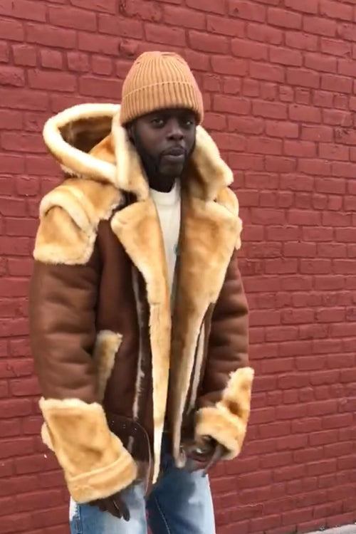 Mens Andre Shearling Biker Classic With Hood