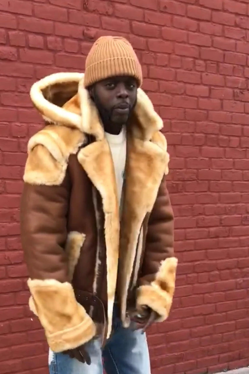 Mens Andre Shearling Biker Classic With Hood