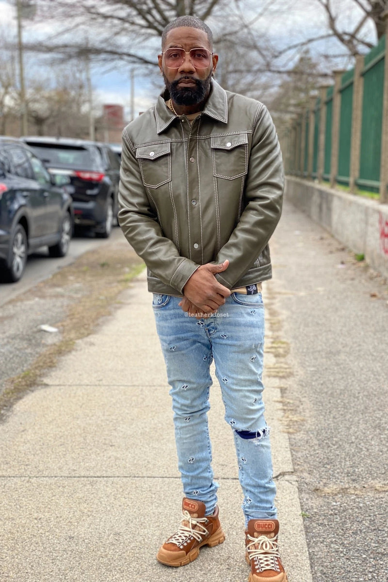 Men's Dylan Leather Jacket [Olive Green]